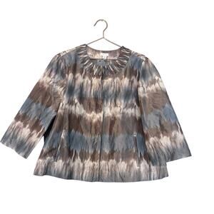 Chico's Womens Jacket Size 3 US Large Brown Blue Tie Dye Moire Tafetta